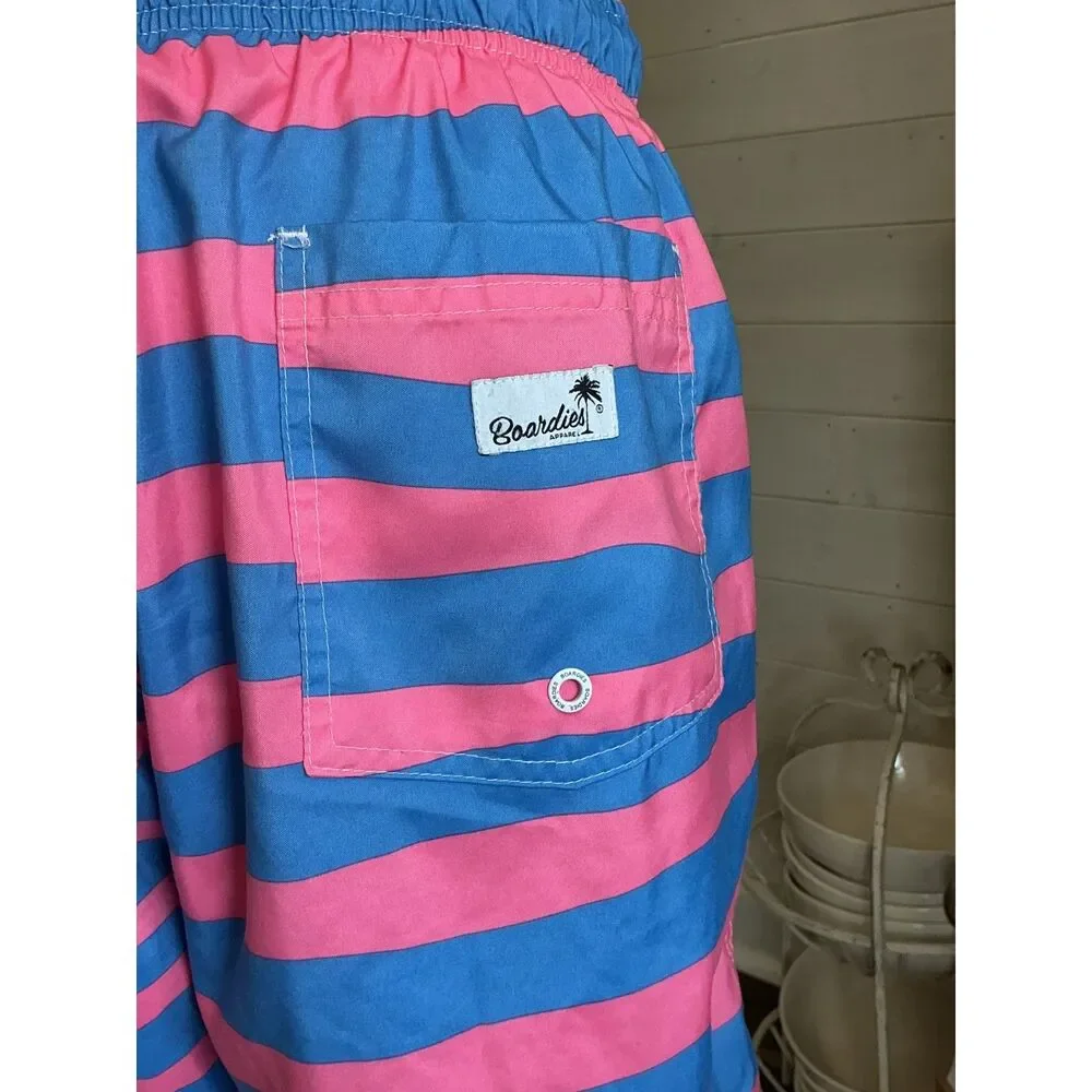 Boardies Pink & Blue Striped Mesh Lined Swim Trunks/Bathing suit shorts mens med